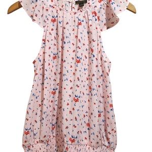 Ann Taylor Pink Floral Sleeveless Blouse with Red & Blue Accents